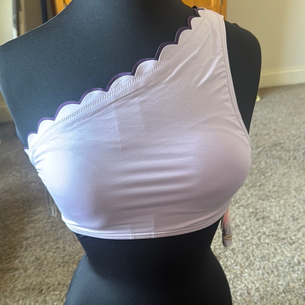 One-Shoulder Scalloped bikini top- Purple